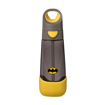 BBoox Batman Tritan drink bottle, 600ml, features a black and yellow design with a Batman logo and a straw.