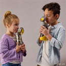 Two children are happily using BBoox Batman Tritan drink bottles, each 600ml, featuring playful designs and straw lids.