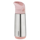 Insulated 16.9 oz water bottle in blush pink and stainless steel, featuring a secure, pink lid with a push-button opening.