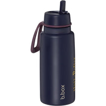 34 oz Harry Potter themed kids water bottle with triple insulation, stainless steel straw, and a dark navy color.
