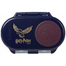 Bbox Harry Potter Snackbox in navy blue featuring a golden owl design and a maroon lid with a circular indentation.