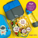 Bbox lunchbox in Emerald Forest color, measuring 7.9 in, holding 8.5 cups of food with compartments for various snacks and a water bottle.
