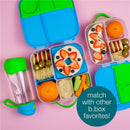 Bbox lunchbox in Emerald Forest, featuring fruit, crackers, a dip, and a water bottle, encouraging matching with other products.