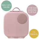 Mini Lunch Box for Kids in Blush Crush color, featuring an easy-carry handle and a circle seal for fitting fruit, with 1 L capacity.