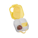 Mini lunch box for kids in lemon yellow, featuring multiple compartments and a red apple inside.