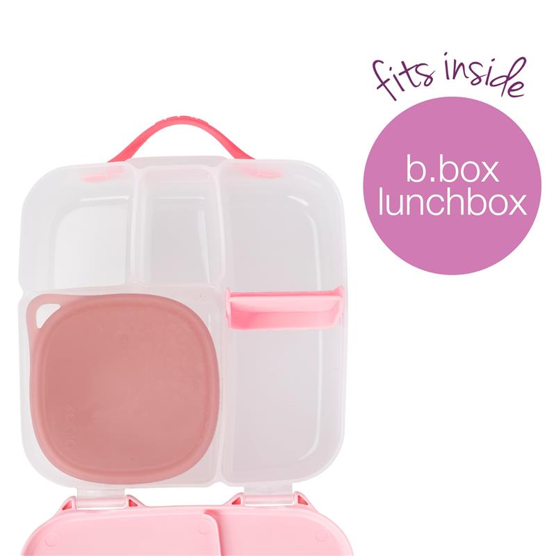 Silicone lunch tub in berry color with compartments, designed to fit inside a b.box lunchbox.