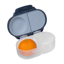 Snack box for kids and toddlers in midnight blue, featuring a transparent compartment with an orange inside.