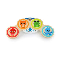 Magic Touch Drum featuring four colorful animal characters: a red bird, orange tiger, green frog, and blue octopus, with buttons for sound control.