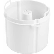 White plastic insert for cooking rice, pasta, and grains, featuring a central steaming column and drainage holes.