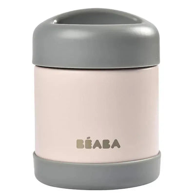 10oz stainless steel insulated food jar by Béaba in rose color, features a light pink body and grey lid.