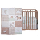 3Pk Farmyard Friends infant bedding set featuring a quilt with animals and a crib fitted sheet with cow prints.