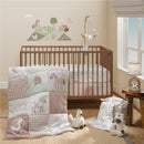 Musical baby crib mobile soother toy with farm-themed plush animals, a quilt, and nursery decor featuring animals and a barn.