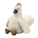 Plush chicken stuffed animal toy in soft white and brown fabric, featuring a rounded body, wings, and a fluffy tail.