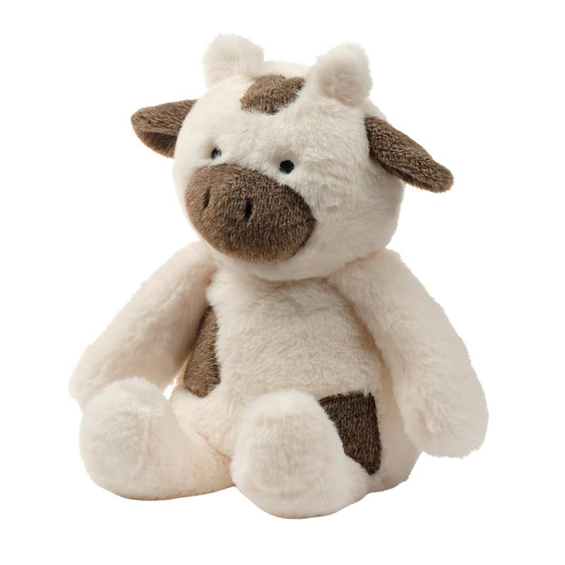 Plush cow stuffed animal toy featuring a soft cream body with brown patches, designed for children.