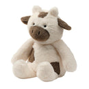 Plush cow stuffed animal toy featuring a soft cream body with brown patches, designed for children.