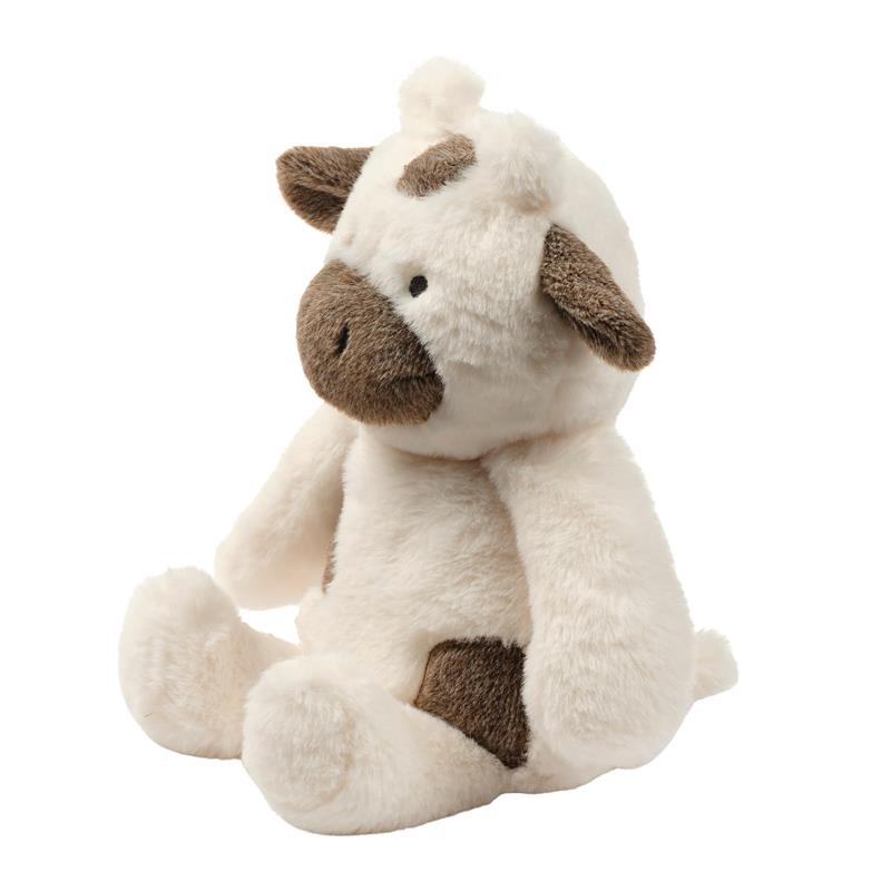 Plush cow stuffed animal toy with a soft, cream-colored body and brown accents, ideal for comforting children.
