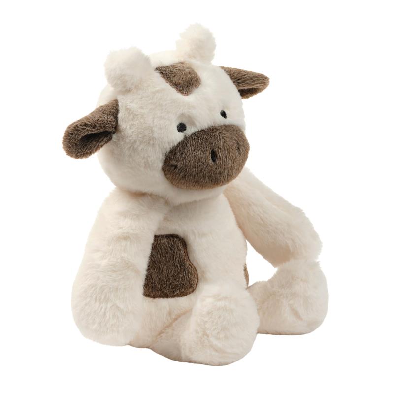 Soft plush cow stuffed animal toy with brown and white coloring, featuring a smiling face and a cute design, named Milkshake.