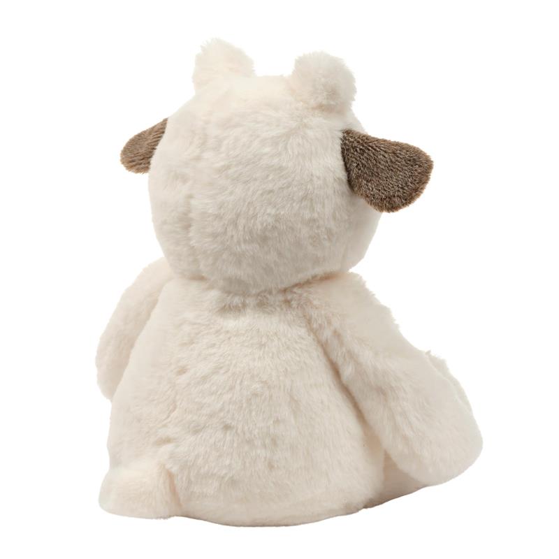 Plush cow stuffed animal toy with soft cream-colored fur and brown ear accents, designed for children.