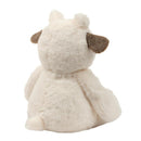 Plush cow stuffed animal toy with soft cream-colored fur and brown ear accents, designed for children.