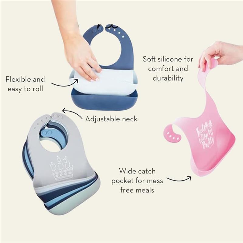 Ladies Pick Me Up Wonder Bib by Bella Tunno, showcasing soft silicone, adjustable neck, and wide catch pocket for mess-free meals.
