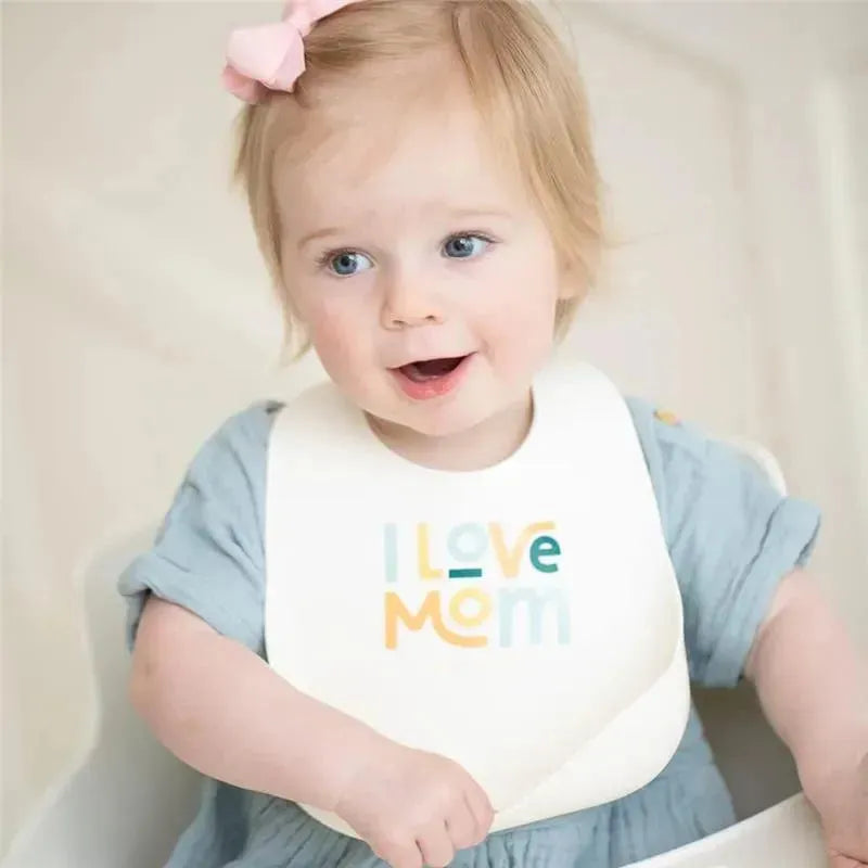 Bella Tunno - Wonder Bib, Silicone Baby Bib for Girls & Boys, Non-toxic BPA Free Soft Silicone Bib, I Love Mom Image 7