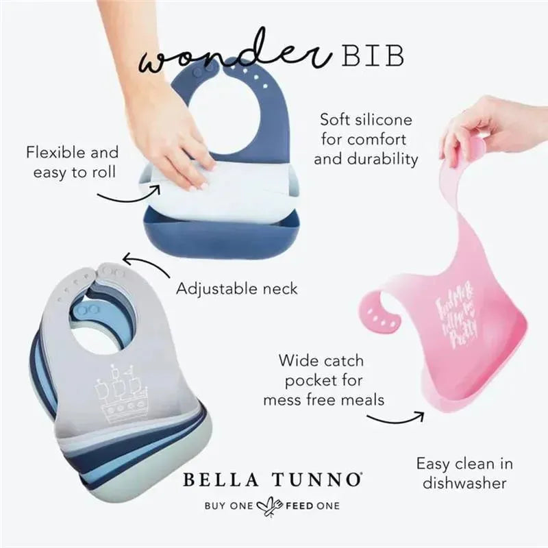 Silicone baby bibs from Bella Tunno feature adjustable necks, wide catch pockets, and are easy to clean.