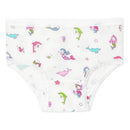 Bamboo underwear for girls featuring a playful mermaid and sea creature print in colorful designs.
