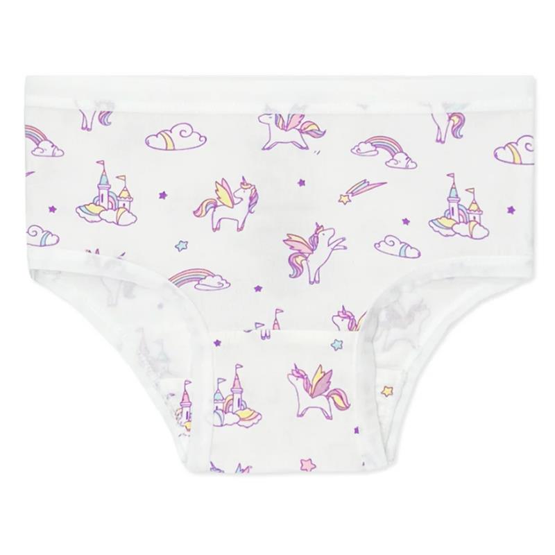 Bamboo underwear for girls, featuring a colorful unicorn and castle pattern, suitable for ages 2/3T.