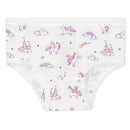 Bamboo underwear for girls, featuring a colorful unicorn and castle pattern, suitable for ages 2/3T.