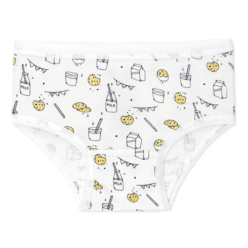 Bamboo underwear for girls featuring a playful milk and cookie print, designed in size 2/3T.