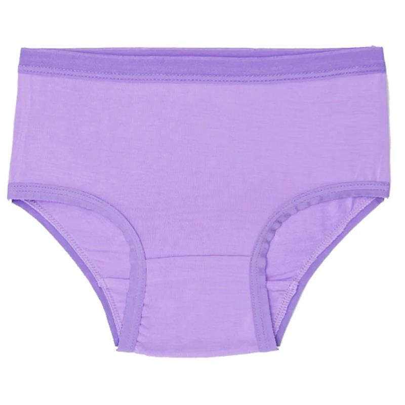 Purple bamboo underwear designed for girls, featuring a comfortable elastic waistband and a soft texture.