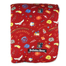 Bamboo blanket featuring Harry Potter Hogwarts Express design with iconic symbols, vibrant colors, and Bellabu Bear branding.