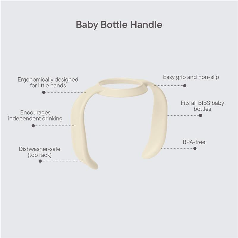 Baby blue baby bottle handle designed for easy grip, encouraging independent drinking; BPA-free and dishwasher-safe.