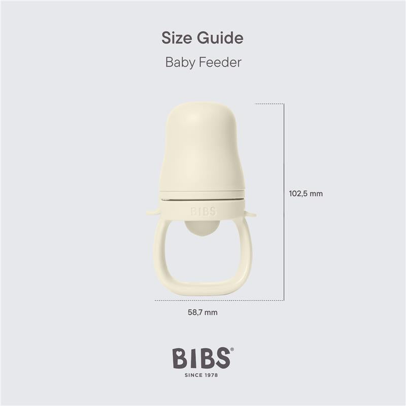 Blush Baby Feeder by Bibs, featuring dimensions of 102.5 mm height and 58.7 mm width, with a rounded design.