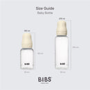 Baby blue Bibs plastic baby bottle with latex nipple, 150ml size, shown alongside 270ml size with measurements.