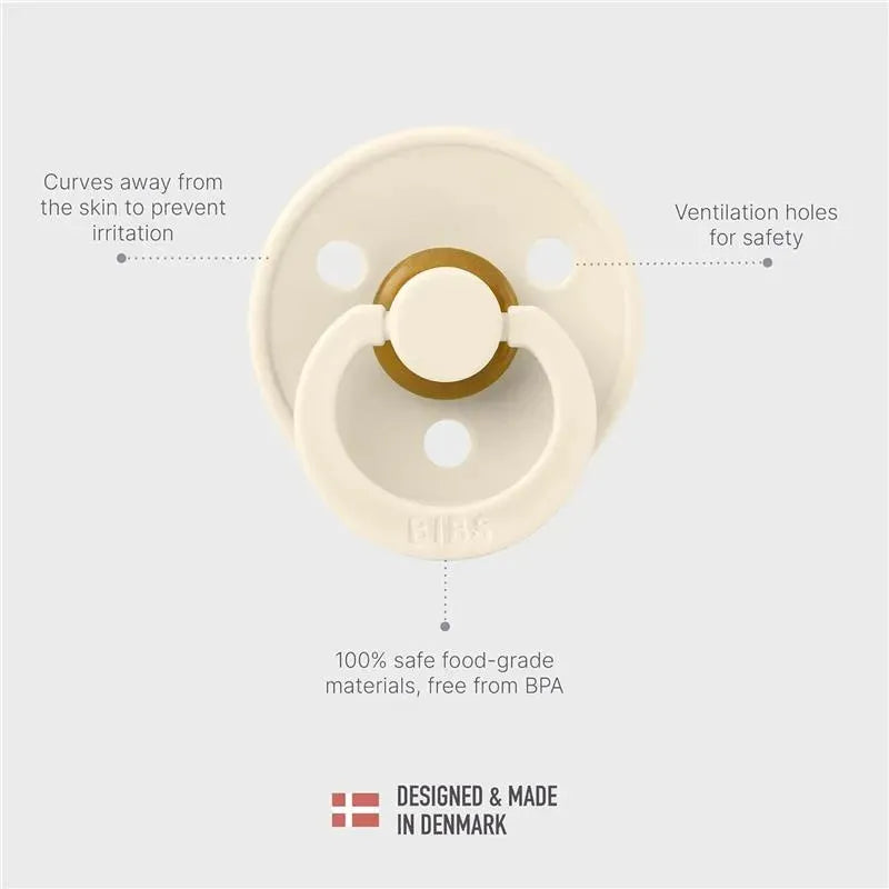 Bibs pacifier in Dusty Blue and Steel Blue, featuring ventilation holes, safe materials, and ergonomic design.