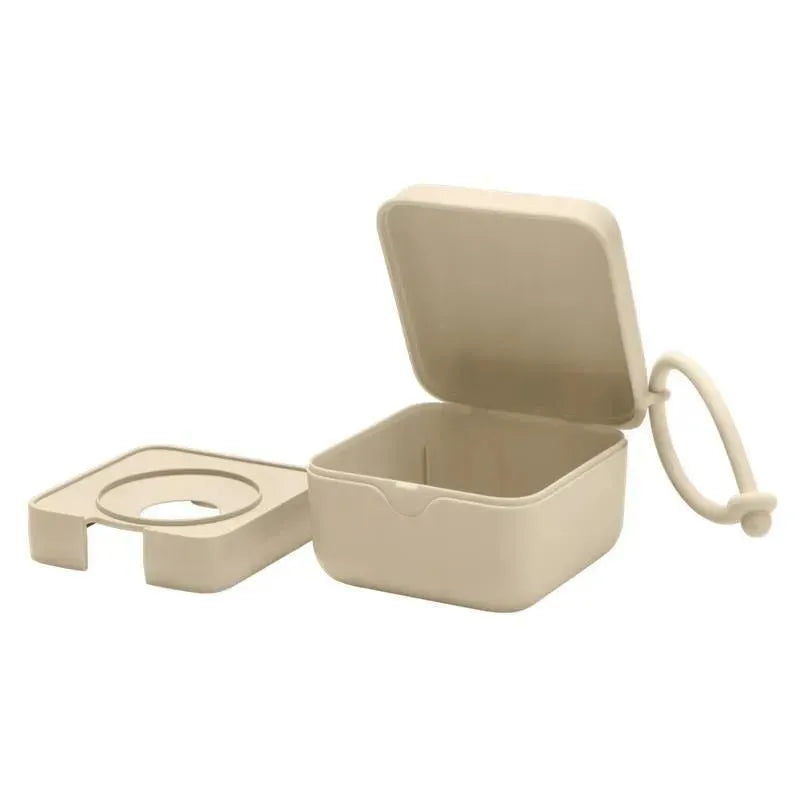Bibs pacifier box in vanilla color, designed to store pacifiers, featuring a removable lid and a hook for easy attachment.