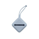 Dusty blue pacifier case with a diamond shape and a hanging loop, designed to store pacifiers securely.
