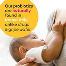 Probiotics naturally found in breast milk, promoting Biogaia Protectis Baby Drops, with a baby breastfeeding.
