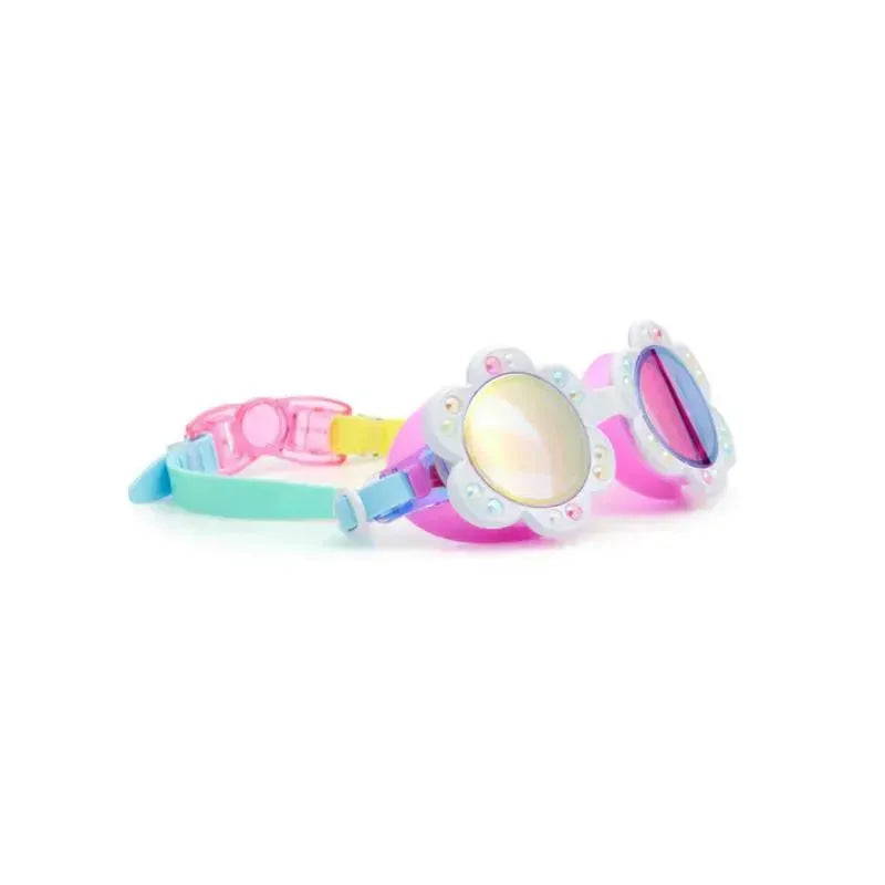 Bling 2O Blanch Blossom Swim Goggles featuring colorful pastel frames, round mirrored lenses, and floral accents.