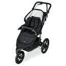 Deluxe snack tray attachment for BOB single jogging stroller, featuring a storage compartment and cup holders.