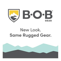 B.O.B Gear logo with new look same rugged gear text and mountain graphic
