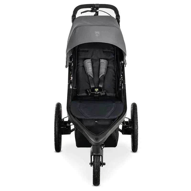 BOB Wayfinder Jogging Stroller in Storm color, featuring a spacious seat, adjustable canopy, and durable wheels.