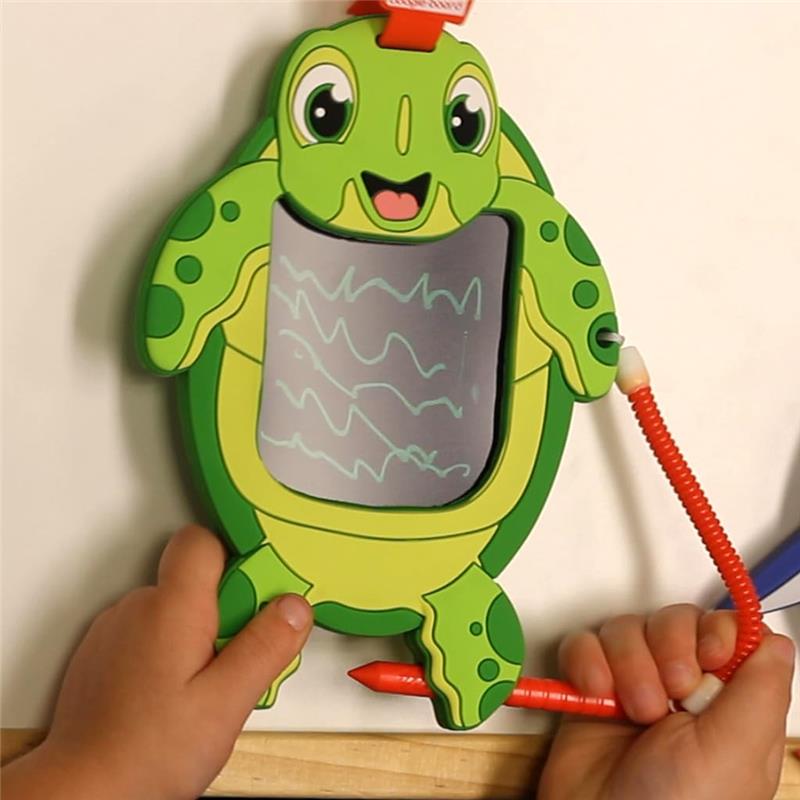 Boogie Board Kids Sketch Pals Doodle Board shaped like Sandy the Sea Turtle, featuring a gray drawing surface and stylus.