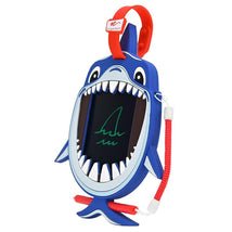 Boogie Board Sketch Pals Ocean Friends features Clark Shark, a blue shark-shaped doodle pad with a black screen and green drawing.