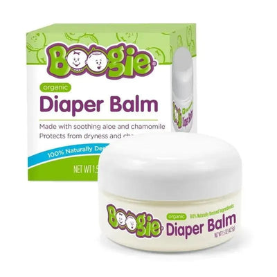 Boogie Wipes organic diaper balm, 1.5 oz, features soothing aloe and chamomile to protect against dryness and chafing.
