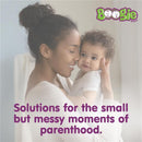 Mother smiling at her baby, showcasing love and connection, with text highlighting solutions for messy parenting moments.