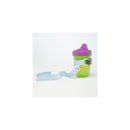 Booginhead Sippi Grip in blue with white stripe, featuring a purple lid and strap for easy carrying.