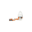 Booginhead Sippi Grip in orange and white, designed to secure baby bottles, with an adjustable strap.