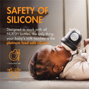 Boon 3Pk Nursh Curve silicone bottle nipples for preemie flow, featuring a baby feeding from a bottle made of food-safe silicone.